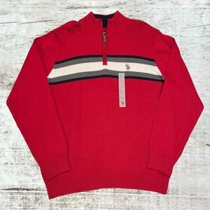 NWT U.S. Polo Assn Cable Knit Striped Sherpa Neck 1/4 Zip Sweater Men’s Large